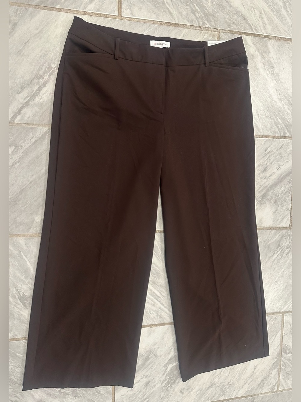 NWT Liz Claiborne Womens Brown Audra Wide-Leg Mid-Rise Dress Pants Size 18